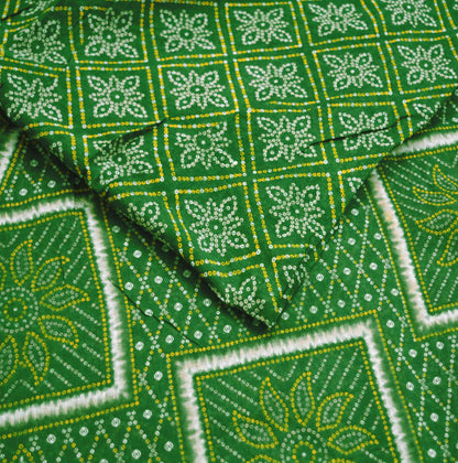 Indian Vintage Sari Green Pure Cotton Bandhani Printed Sarees Fabric 5yd Sewing Craft Fabric DressMaking Soft