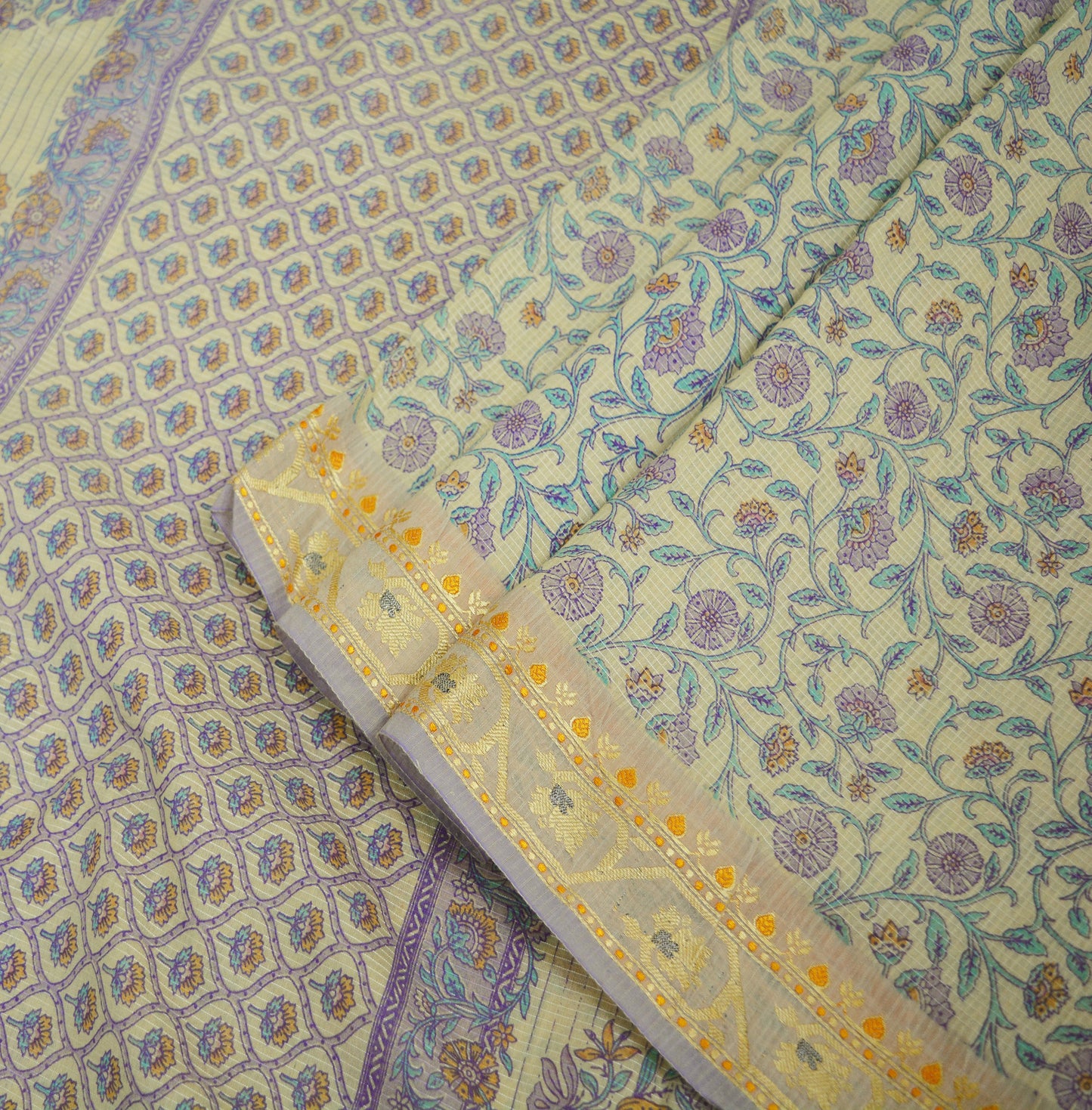 Vintage Sari Ivory Blend Silk Woven Printed Saree Fabric 5yard Sewing Soft Dress Designing Crafting