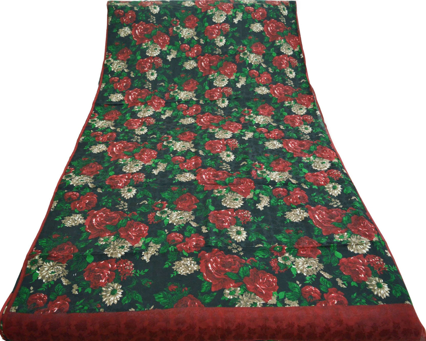 Indian Vintage Sari Black Pure Crepe Silk Printed Saree 5yard Sewing Floral Craft Fabric Wrap