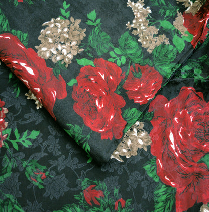 Indian Vintage Sari Black Pure Crepe Silk Printed Saree 5yard Sewing Floral Craft Fabric Wrap