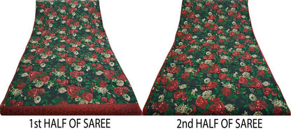 Indian Vintage Sari Black Pure Crepe Silk Printed Saree 5yard Sewing Floral Craft Fabric Wrap