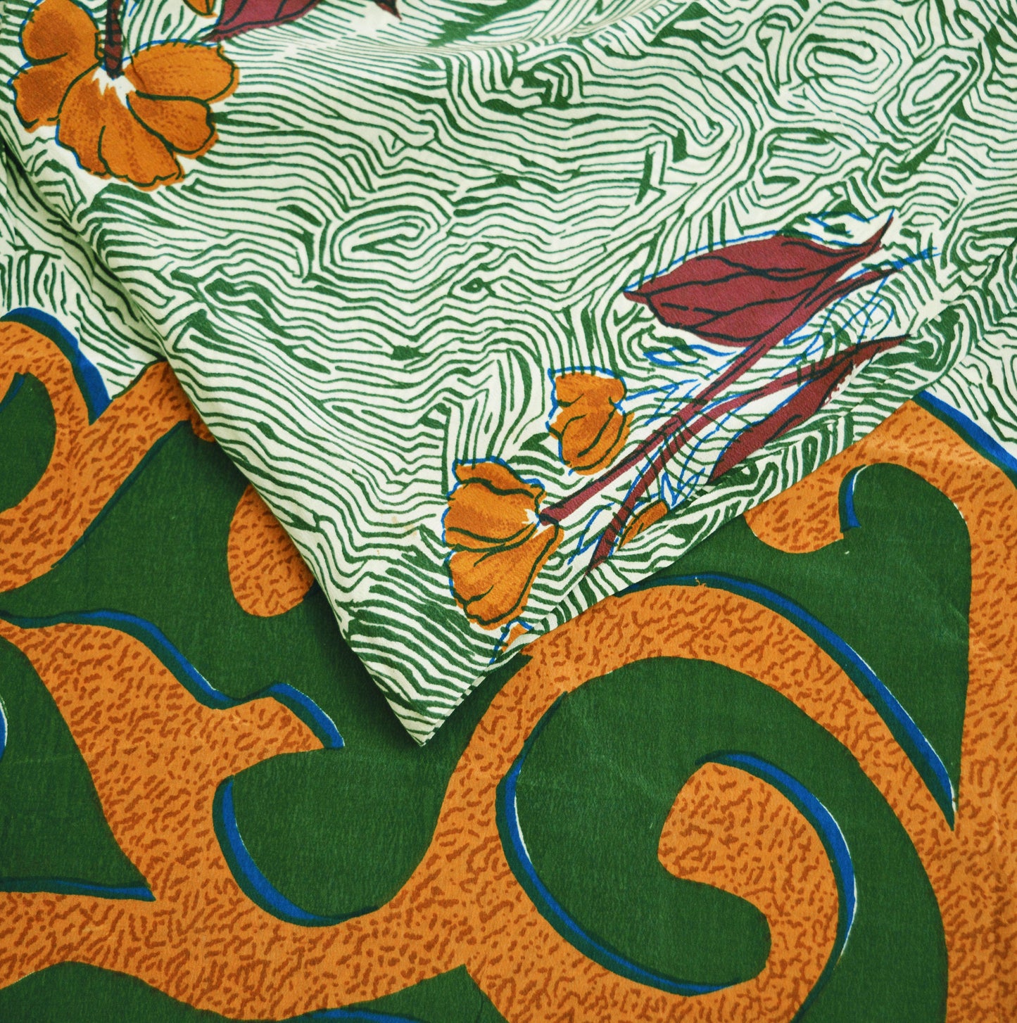 Indian Vintage Sari Ivory & Green Pure Crepe Silk Printed Saree 5yard Sewing Abstract Soft Craft Fabric Wrap