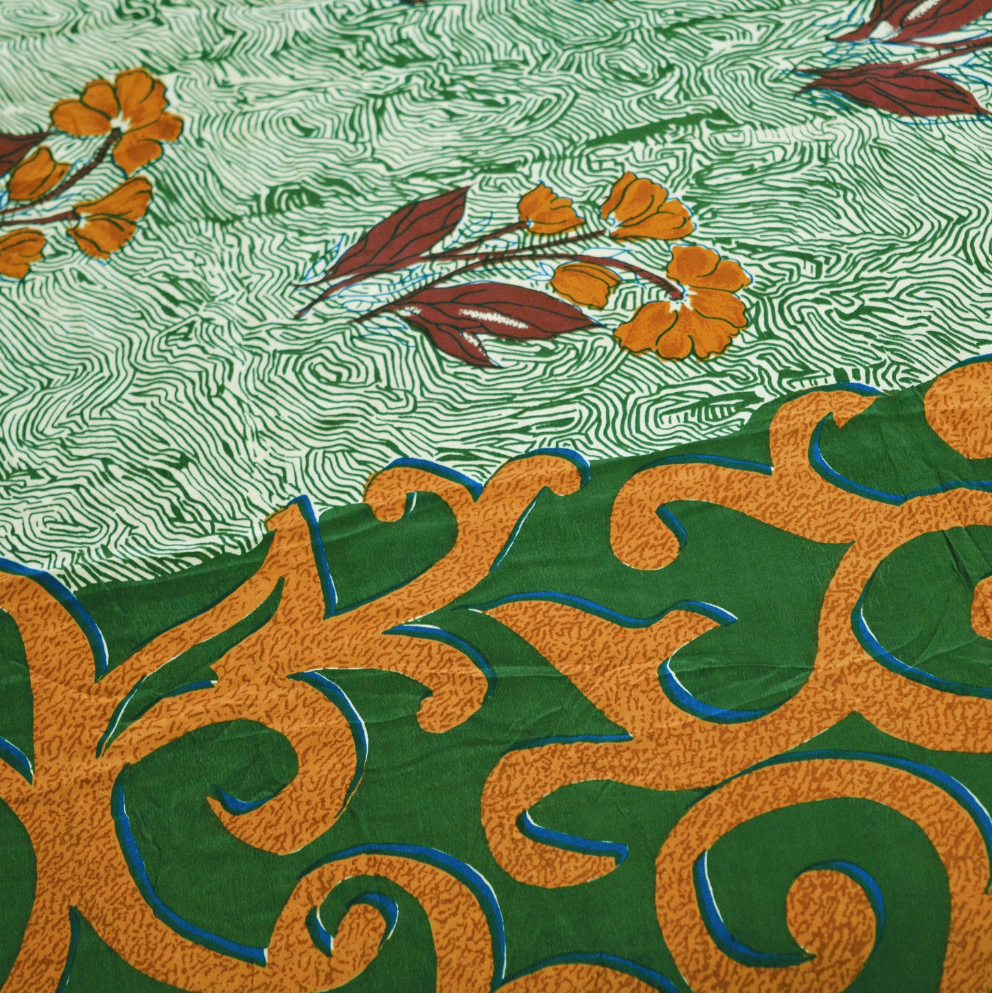 Indian Vintage Sari Ivory & Green Pure Crepe Silk Printed Saree 5yard Sewing Abstract Soft Craft Fabric Wrap