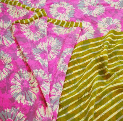 Indian Vintage Sari Pink Pure Crepe Silk Printed Saree 5yard Sewing Floral Soft Craft Fabric Ethnic Wrap