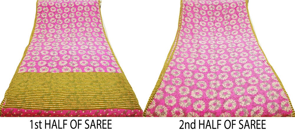 Indian Vintage Sari Pink Pure Crepe Silk Printed Saree 5yard Sewing Floral Soft Craft Fabric Ethnic Wrap