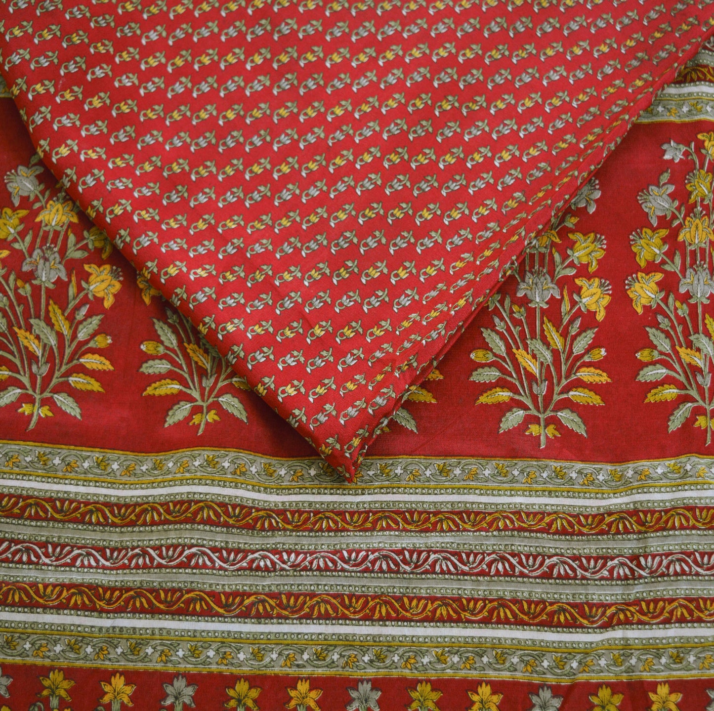 Indian Vintage Sari Dark Red Pure Crepe Silk Printed Saree 6yard Sewing Floral Craft Fabric Ethnic Wrap