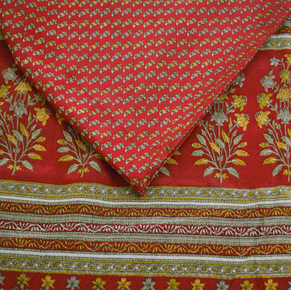 Indian Vintage Sari Dark Red Pure Crepe Silk Printed Saree 6yard Sewing Floral Craft Fabric Ethnic Wrap