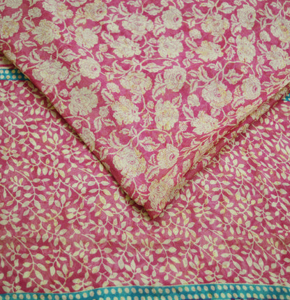 Indian Vintage Sari Ivory & Pink Pure Chiffon Silk Printed Saree Craft Fabric Sewing 5Yard Soft Light Sari Dress Making Floral