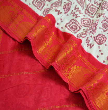 Indian Vintage Sari Red & White Printed 100% Pure Cotton Saree Craft Soft Fabric 5Yard Sewing Sarong Boho Geometric