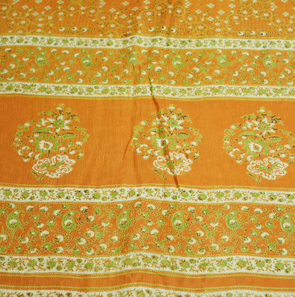 Indian Vintage Sari Saffron Pure Cotton Printed Saree Craft Soft Fabric 5Yard Sewing Sarong Wrap Paisley