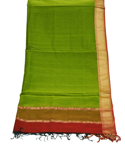 Indian Green Vintage Dupatta Long Stole Printed Woven Pure Chanderi Silk Indian Scarves Veil Golden Zari Soft Fringes