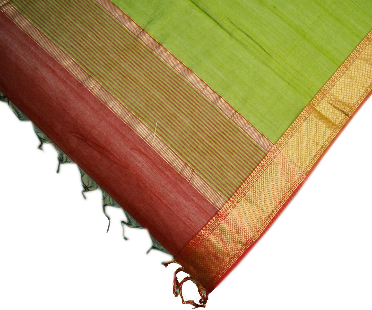 Indian Green Vintage Dupatta Long Stole Printed Woven Pure Chanderi Silk Indian Scarves Veil Golden Zari Soft Fringes