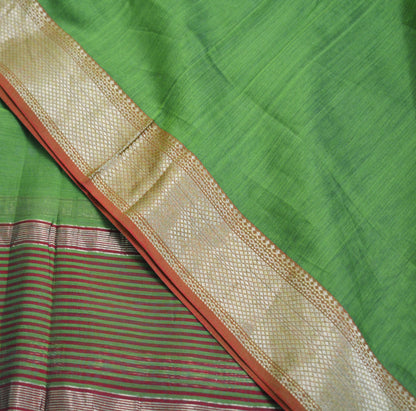 Indian Green Vintage Dupatta Long Stole Printed Woven Pure Chanderi Silk Indian Scarves Veil Golden Zari Soft Fringes