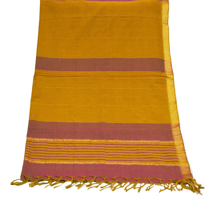 Indian Saffron Vintage Dupatta Long Stole Printed Woven Chanderi Cotton Indian Scarves Veil Golden Zari Soft Paisley Design