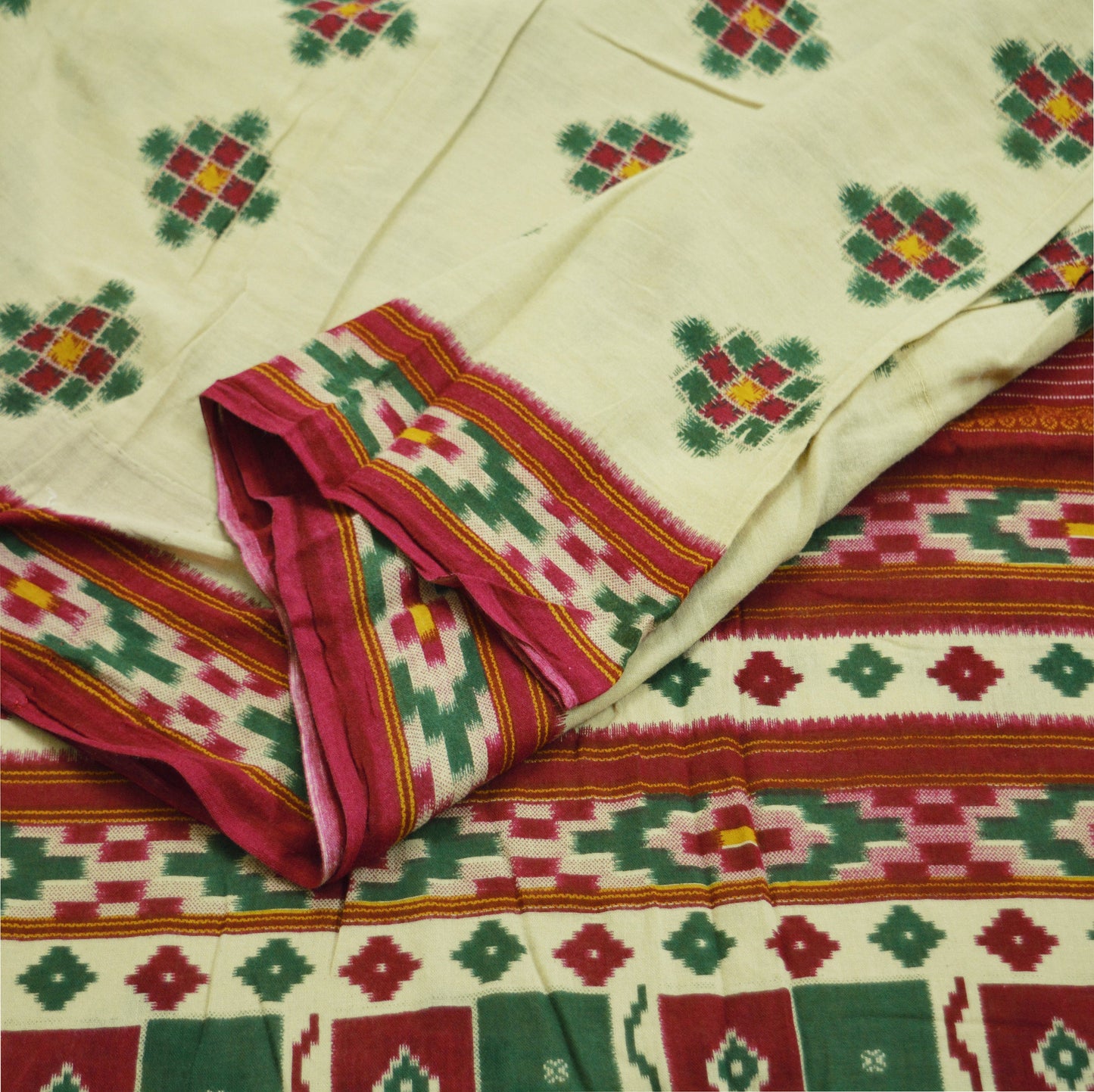 Indian Vintage Sari Red & Beige Printed 100% Pure Cotton Saree Craft Soft Fabric 5Yard Sewing Sarong Wrap Boho