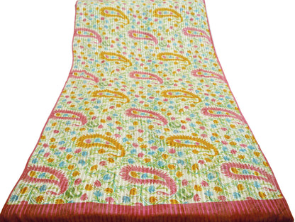 Indian Vintage Sari Ivory Pure Chiffon Silk Printed Saree Craft Fabric Sewing 5Yard Soft Light Dress Making Paisley
