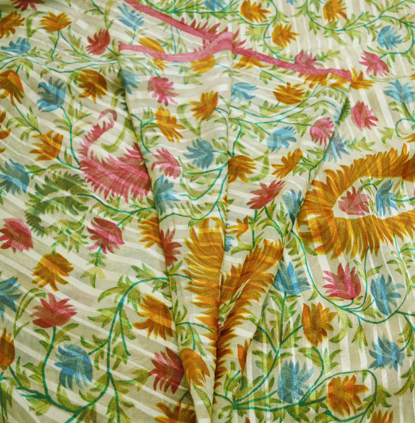 Indian Vintage Sari Ivory Pure Chiffon Silk Printed Saree Craft Fabric Sewing 5Yard Soft Light Dress Making Paisley