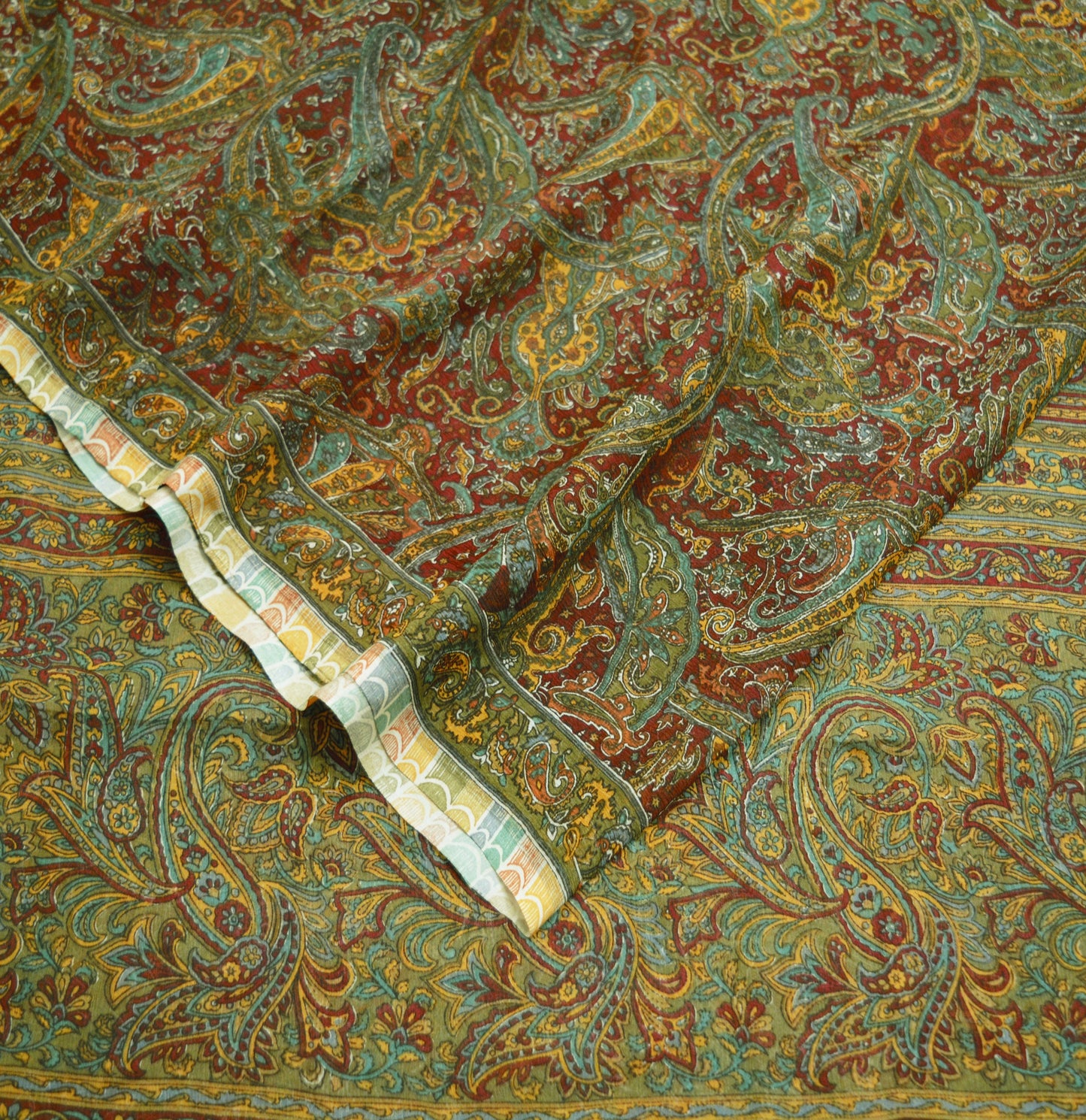 Women Vintage Sari Maroon Pure Chiffon Silk Printed Saree Craft Fabric Sewing 5Yard Soft Light Sari Dress Making Floral