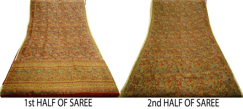 Women Vintage Sari Maroon Pure Chiffon Silk Printed Saree Craft Fabric Sewing 5Yard Soft Light Sari Dress Making Floral
