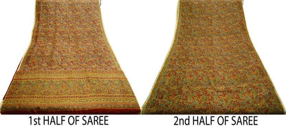 Women Vintage Sari Maroon Pure Chiffon Silk Printed Saree Craft Fabric Sewing 5Yard Soft Light Sari Dress Making Floral
