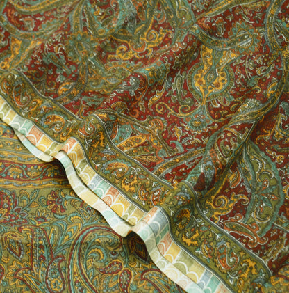Women Vintage Sari Maroon Pure Chiffon Silk Printed Saree Craft Fabric Sewing 5Yard Soft Light Sari Dress Making Floral