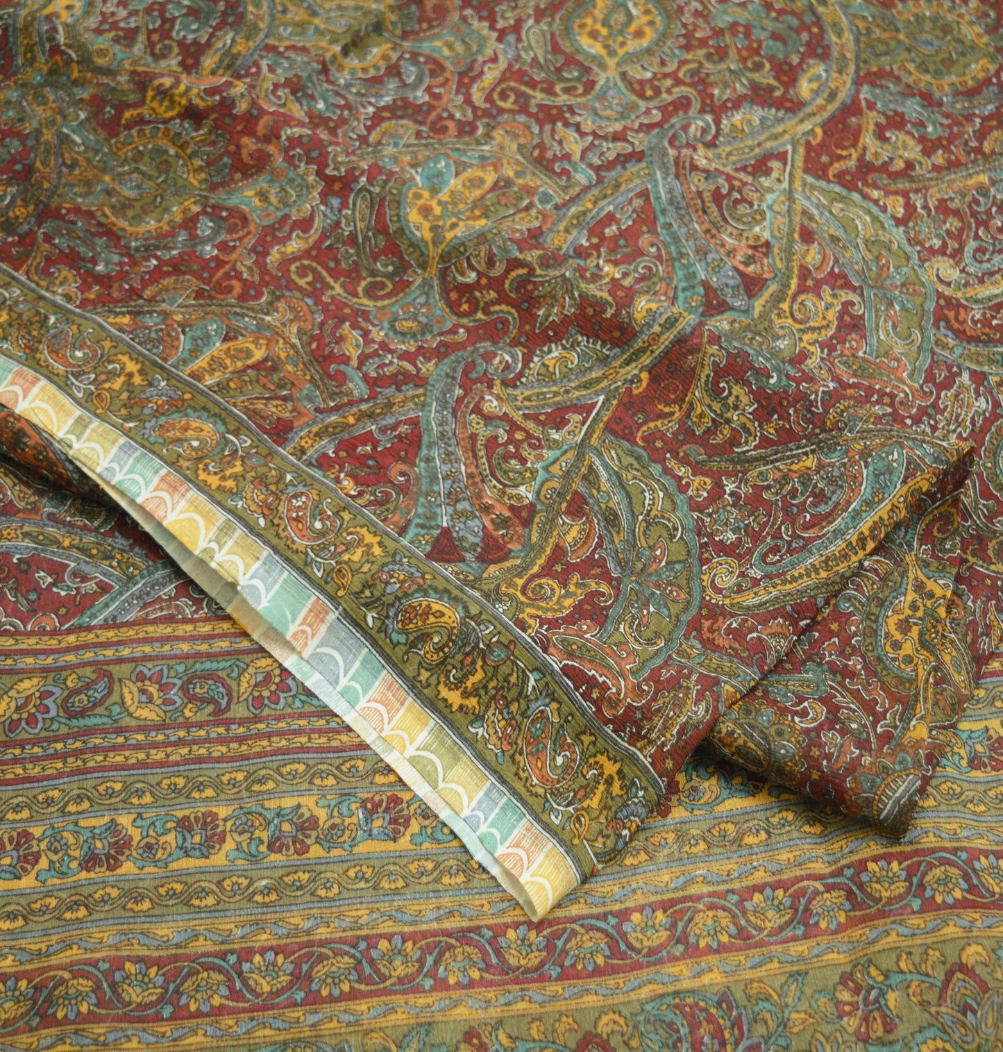 Women Vintage Sari Maroon Pure Chiffon Silk Printed Saree Craft Fabric Sewing 5Yard Soft Light Sari Dress Making Floral