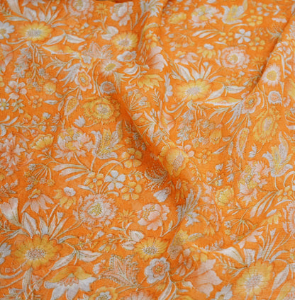 Indian Vintage Sari Orange & Green Pure Chiffon Silk Printed Sarees Craft Fabric Sewing 5Yard Soft Light Sari Dress Making