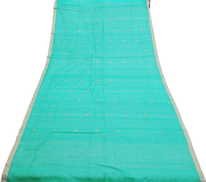 Indian Green Vintage Dupatta Long Stole Printed Woven Pure Chanderi Silk Indian Scarves Veil Golden Zari Soft Fringes