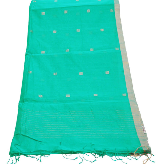 Indian Green Vintage Dupatta Long Stole Printed Woven Pure Chanderi Silk Indian Scarves Veil Golden Zari Soft Fringes