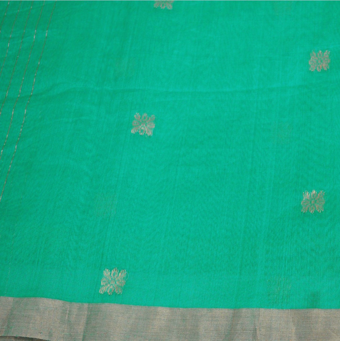 Indian Green Vintage Dupatta Long Stole Printed Woven Pure Chanderi Silk Indian Scarves Veil Golden Zari Soft Fringes