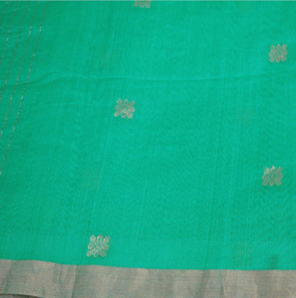 Indian Green Vintage Dupatta Long Stole Printed Woven Pure Chanderi Silk Indian Scarves Veil Golden Zari Soft Fringes