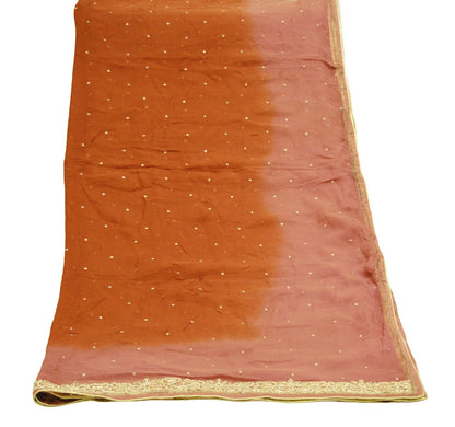 Indian Vintage Brown & Rusty Dupatta Pure Chiffon silk Long Stole Hand Embroidered Scarves Stole Veil Wrap Zari Zardozi