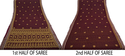 Indian Vintage Sari Maroon Georgette Hand Embroidered Saree  Fabric 5Yd Sewing Soft Sequins