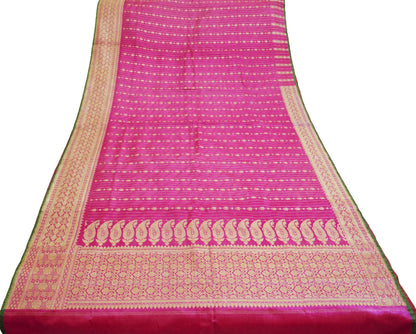 Indian Vintage Sari Magenta Art Silk Purple Woven Banarasi Brocade Saree Ethnic Golden Zari 5Yd