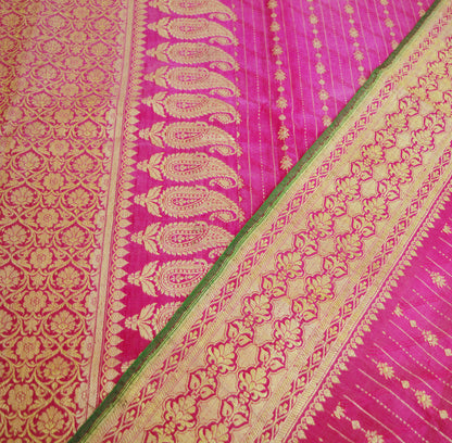 Indian Vintage Sari Magenta Art Silk Purple Woven Banarasi Brocade Saree Ethnic Golden Zari 5Yd