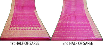 Indian Vintage Sari Magenta Art Silk Purple Woven Banarasi Brocade Saree Ethnic Golden Zari 5Yd