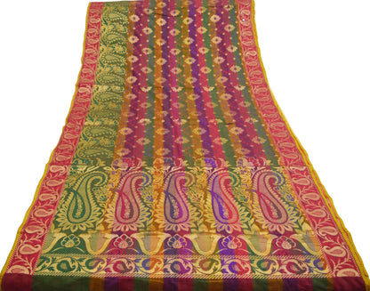 Vintage Sari Multi Hand Woven Art Silk Saree Metallic Golden Zari 5Yard Floral