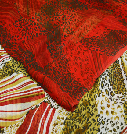 Indian Vintage Pure Chiffon Silk Leppard Printed Indian Sarees Craft Fabric Sewing 5Yard Soft Dress Making