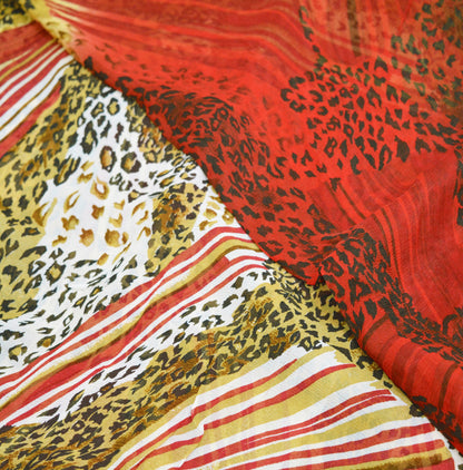 Indian Vintage Pure Chiffon Silk Leppard Printed Indian Sarees Craft Fabric Sewing 5Yard Soft Dress Making