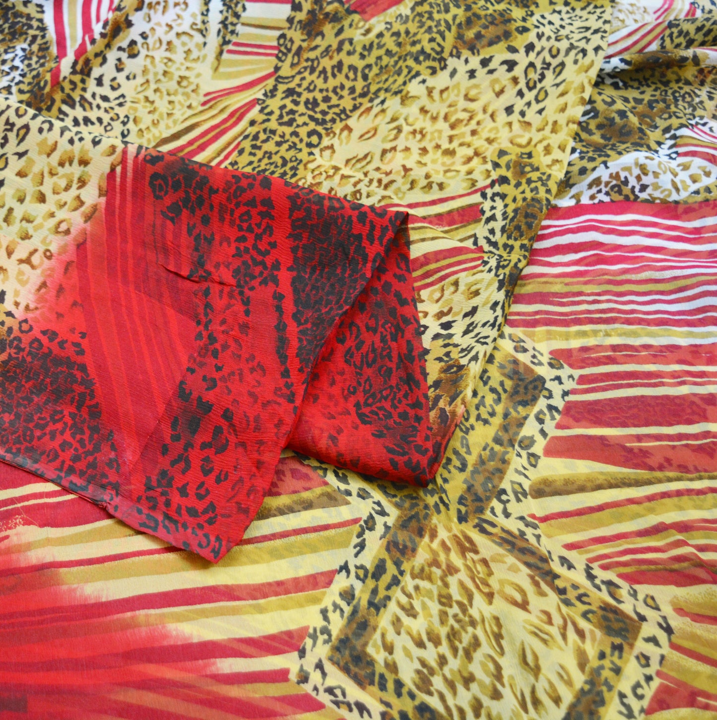 Indian Vintage Pure Chiffon Silk Leppard Printed Indian Sarees Craft Fabric Sewing 5Yard Soft Dress Making