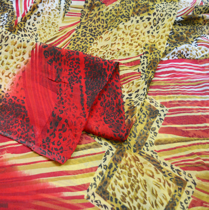 Indian Vintage Pure Chiffon Silk Leppard Printed Indian Sarees Craft Fabric Sewing 5Yard Soft Dress Making