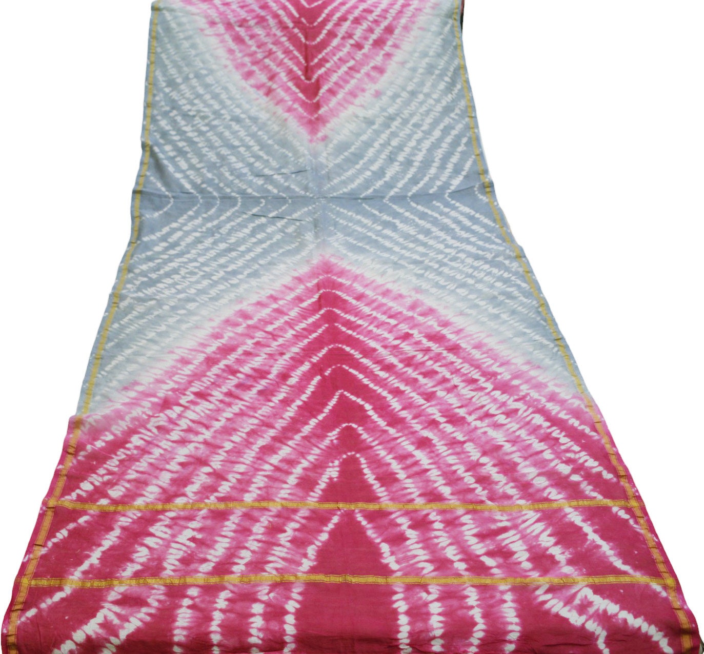 Indian Vintage Gray & Pink Dupatta Long Stole Hand Tie-Dye Print Pure Chanderi Silk Indian Scarves Veil Golden Zari