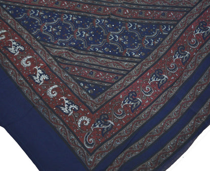 Women Indian Vintage Blue Dupatta Long Stole Pure Crepe silk Printed Embroidered Dupatta Veil Scarves soft Boho Wrap