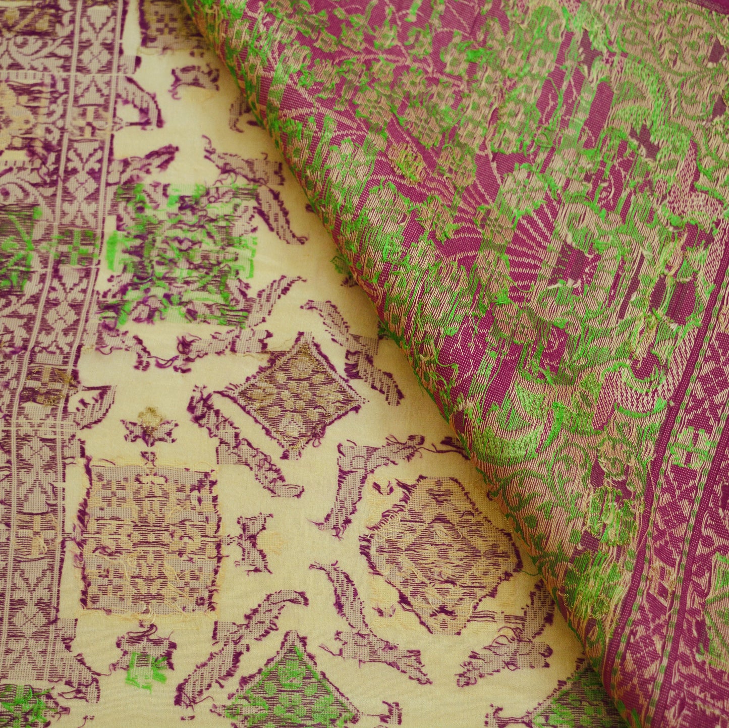 Indian Vintage Sari Ivory & Purple 100% Pure Silk Hand Woven Saree Fabric 6Yard Silk Sari Ethnic Floral Ethnic