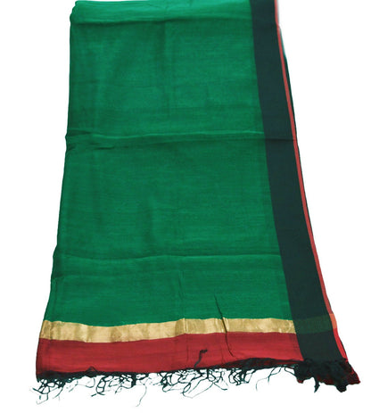 Indian Green Vintage Dupatta Long Stole Printed Woven Pure Chanderi Silk Indian Scarves Veil Golden Zari Soft Fringes