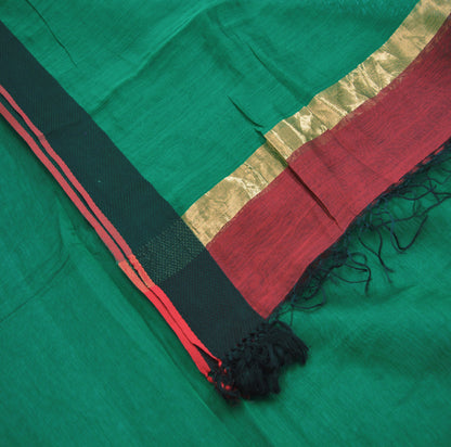 Indian Green Vintage Dupatta Long Stole Printed Woven Pure Chanderi Silk Indian Scarves Veil Golden Zari Soft Fringes