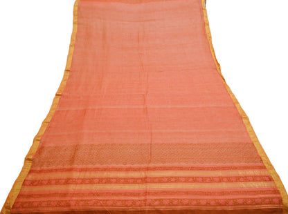 Indian Vintage Pink Dupatta Long Stole Block Print Pure Chanderi Silk Indian Scarves Veil Golden Zari Soft Paisley Design