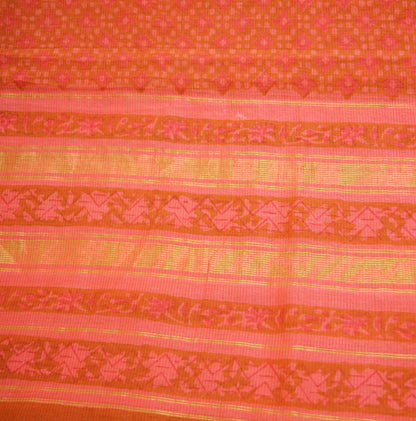 Indian Vintage Pink Dupatta Long Stole Block Print Pure Chanderi Silk Indian Scarves Veil Golden Zari Soft Paisley Design