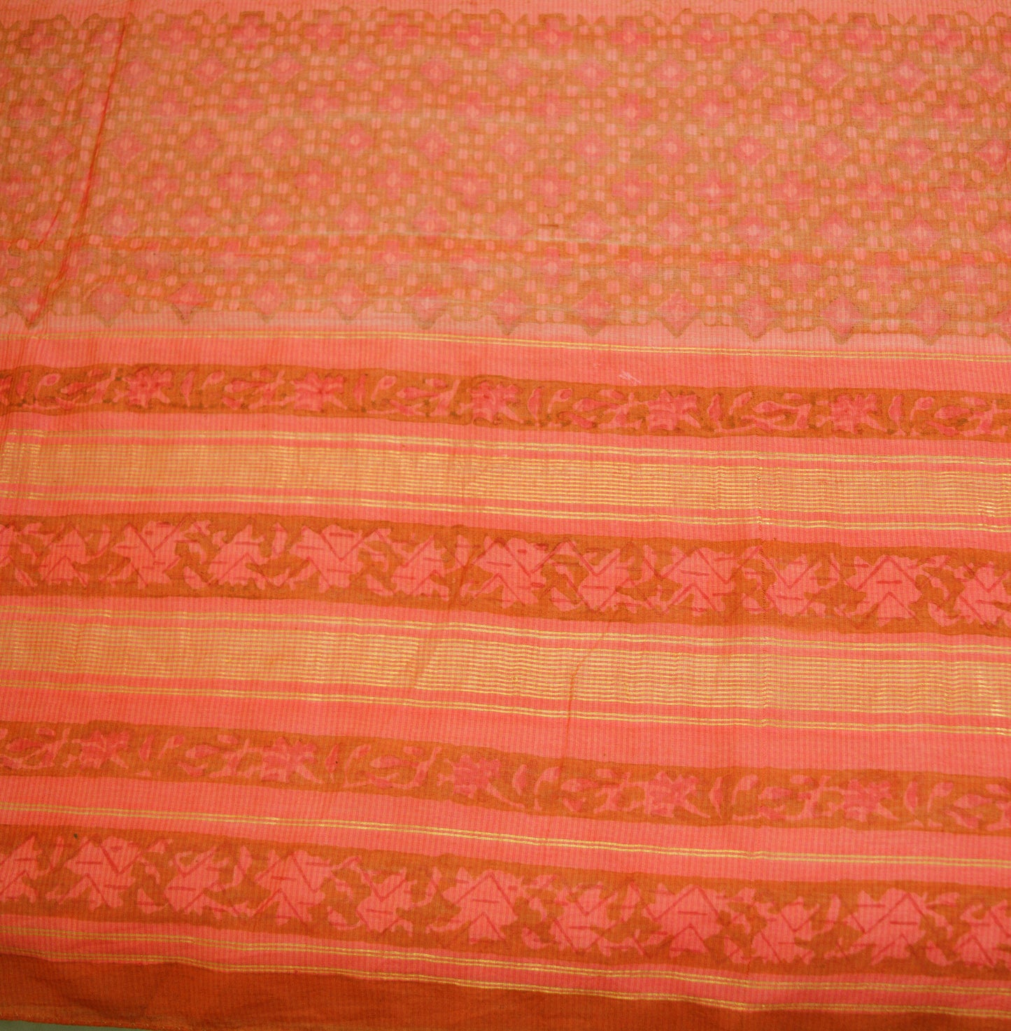 Indian Vintage Pink Dupatta Long Stole Block Print Pure Chanderi Silk Indian Scarves Veil Golden Zari Soft Paisley Design