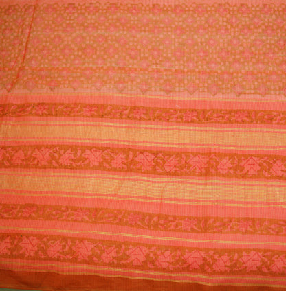 Indian Vintage Pink Dupatta Long Stole Block Print Pure Chanderi Silk Indian Scarves Veil Golden Zari Soft Paisley Design